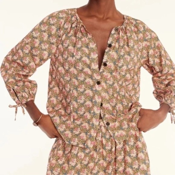 NWOT J. Crew Collection tie-sleeve button-front top in Ratti® prism floral sz L - Picture 1 of 9